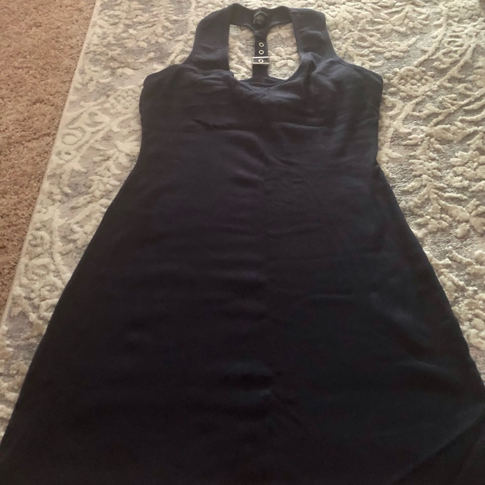 Navy blue mid length fitted dress